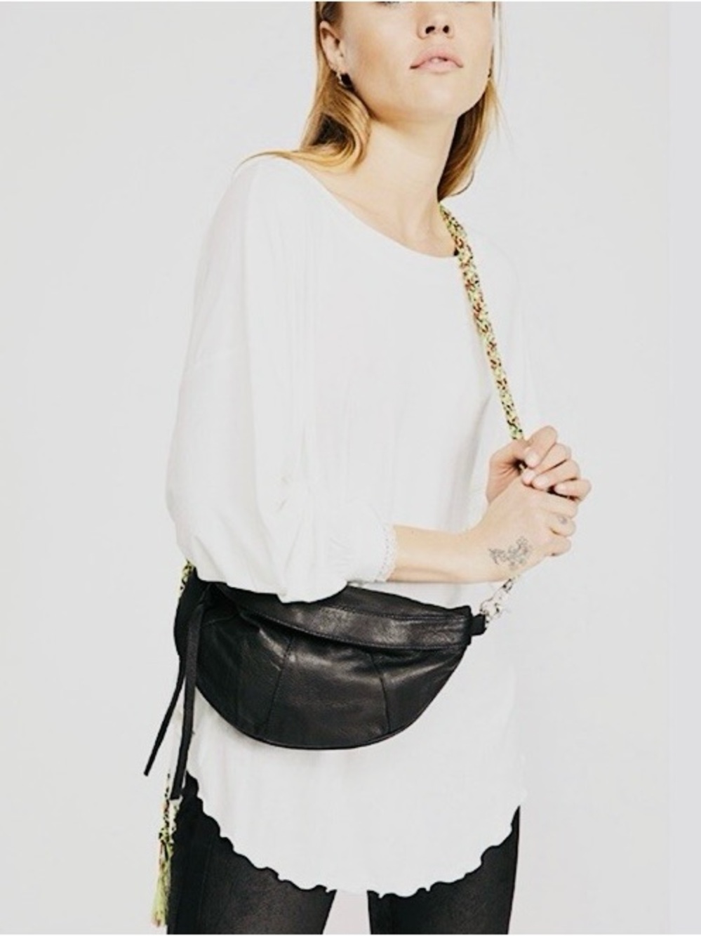 NWOT Anthropologie Belt Crossbody Black Faux Leather Bag